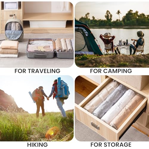 TAILI 15 Travel Compression Bags, Roll Up Space Saver Bags (5 Small+5 Medium+5 Large), Hand Roll Packing Storage Bags for Luggage, Suitcase and Cruises, No Pump or Vacuum Needed, Clear