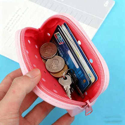 Soft Silicone Mini Coin Purse with Zipper and Cartoon Hole,with 15 pcs DIY Charms. Portable Keychain Pouch Organizer (Baby Pink) - color: Baby Pink