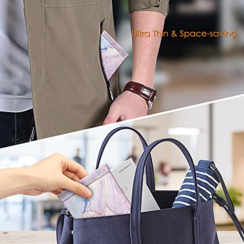 [2 Pack] Fintie Eyeglasses Pouch with Cleaning Cloth, Portable Squeeze Top Leather Glasses Case Sunglasses Bag, Glittering Marble + Lilac Marble - color: Glittering Marble + Lilac Marble