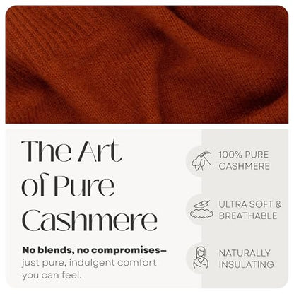 Velanio Cashmere 100% Cashmere Knitted Wrap Pashmina Shawl Extra Large Scarf Stole for Women Travel - color: Rust