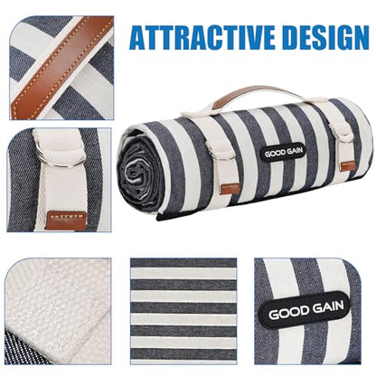 Picnic Blankets Outdoor Extra Large - Waterproof Picnic Blanket with Carry Strap | Machine Washable Picnic Mat with Sandproof Backing for Park,Grass,Hiking,Travel,Concerts,Indoor(Aegean Blue) - color: Aegean Blue