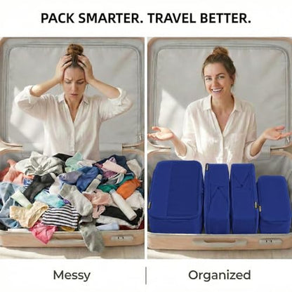 4 Piece Compression Packing Cubes for 3–7 Day Travel, Space Saving Travel Organizers with Breathable Mesh, Double-Zipper Packing Cubes for Carry-On & Suitcases (Blue) - color: Blue