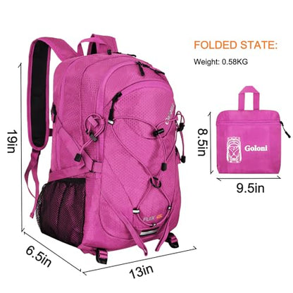 Goloni 45L Hiking Backpack Lightweight Foldable, Waterproof Camping Backpack with Rain Cover & Hiking Pole Mat Carrying System, Ergonomic Water Resistant Daypack for Trekking Travel Men Women Rose - color: Rose