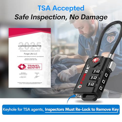Open Alert TSA Approved Luggage Locks, 6 Pack, Easy Read Dials with Alloy Body. - color: Black 6 Pack