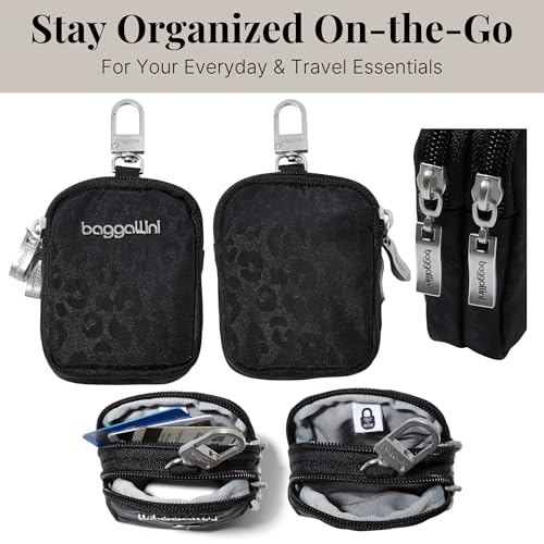 Baggallini womens On the Go Mini Pouch - color: Black Cheetah Emboss