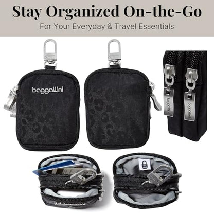 Baggallini womens On the Go Mini Pouch - color: Black Cheetah Emboss