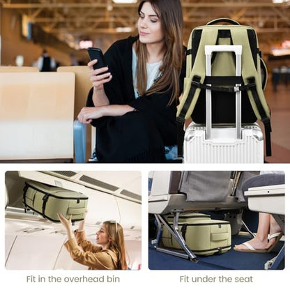 LOVEVOOK Travel Backpack For Women,40L Carry On Backpack Flight Approved,TSA Personal Item Travel Bag Fits 17 Inch Laptop,Weekender Overnight Daypack with Toiletry Bag and Cube,White Light-brown - color: Green, size: 17.3 Inch-40L-4Pcs