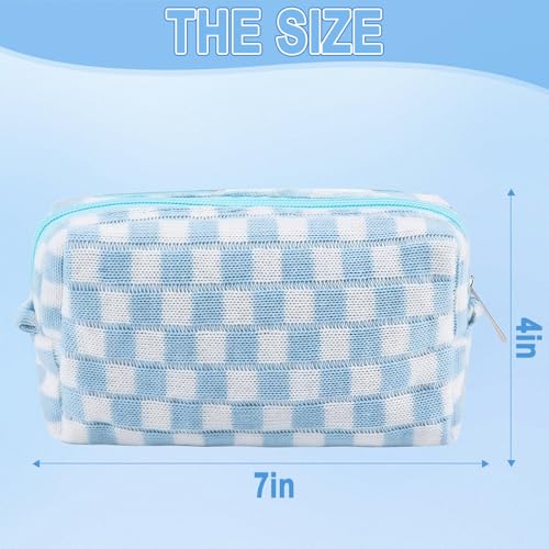 ZLFSRQ 6Pcs Checkered Pencil Case Cute Pencil Pouch for Teens Checkered Makeup Bag Blue Medium Travel Cosmetic Bag Makeup Pouch for Purse Aesthetic Trendy Zipper Toiletry Bags Organizer - color: Checkered 6Pcs M Blue