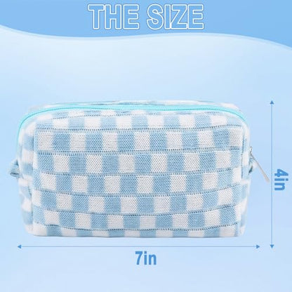 ZLFSRQ 6Pcs Checkered Pencil Case Cute Pencil Pouch for Teens Checkered Makeup Bag Blue Medium Travel Cosmetic Bag Makeup Pouch for Purse Aesthetic Trendy Zipper Toiletry Bags Organizer - color: Checkered 6Pcs M Blue