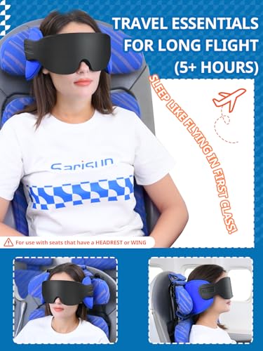 SARISUN Travel Pillows for Airplanes, Airplane Pillow for Long Flight, Airplane Head Strap with Sleep Eye Mask, 360° Headrest for Car Trip, Stop Bobblehead, Mottled Grey - color: Mottled Grey