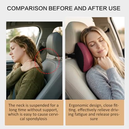 Super Great Car Headrest Pillow, Car Pillow for Neck Pain Relief with Adjustable Strap, 100% Memory Foam & Breathable Removable Cover, Ergonomic Design - Softness Travel Car Neck Pillow(Wine-Red, 1PC) - color: Red