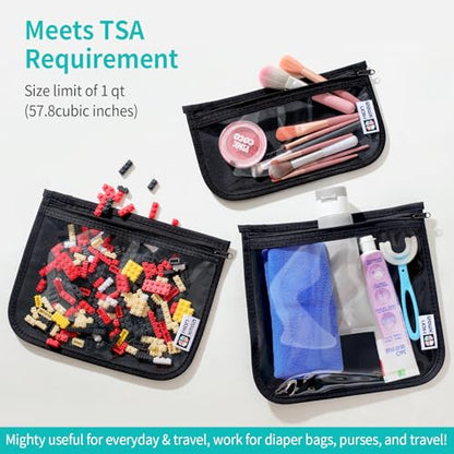 HIONXMGA TSA Approved Toiletry Bag, Set of 3 Clear Travel Toiletry Bag Quart Size Zipper Travel Pouch, Waterproof Makeup Cosmetic Bag for Women Men Kids Toiletries Carry on, Black - color: Black, Mixed Sizes