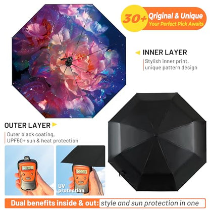 SY COMPACT Travel Umbrella - Windproof Automatic Compact Umbrella for Rain, Lightest 8-Rib, Small, Strong & Portable, Durable Grip, Fits Backpack & Car, Factory Direct (UV Available) - color: Peony