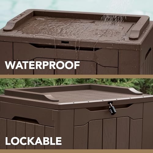 Devoko 30 Gallon Resin Deck Box Outdoor Indoor Waterproof Storage Box for Patio Furniture Pool Accessories Storage for Cushion Garden Tools (30 Gallon, Brown) - color: Brown, size: 30 Gallon 1 Pack