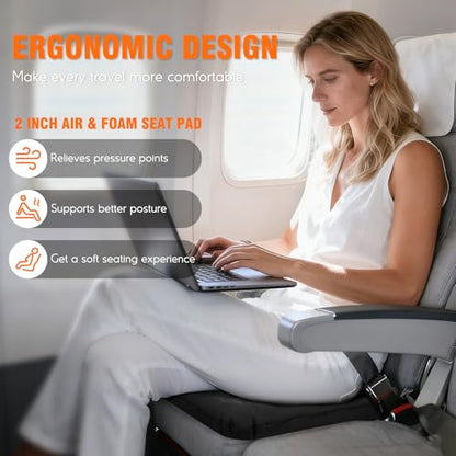 Inflatable Seat Cushion, Self-Inflating Memory Foam Stadium Seats Cushion Lightweight & Compact Chair Sitting Pad Airplane Cushion for Long Flight Travel Outdoor Camping Car Bleachers Office - color: 1 Pack Black