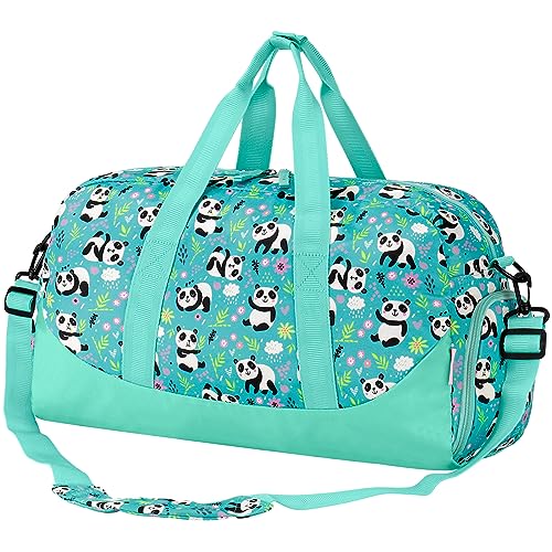 Choco Mocha Kids Duffle Bag, Girls Panda Overnight Travel Bags for Kid with Shoes Compartment, Large Weekender Bag for Sleepover, Green - color: Panda-Blue