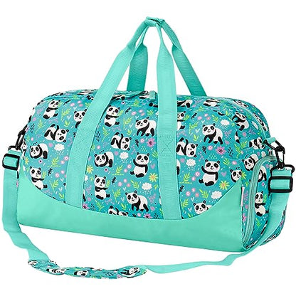Choco Mocha Kids Duffle Bag, Girls Panda Overnight Travel Bags for Kid with Shoes Compartment, Large Weekender Bag for Sleepover, Green - color: Panda-Blue