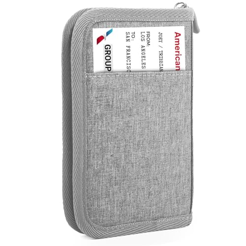 Single Passport Holder for Travel, RFID Travel Document Organizer for Women Waterproof Passport Wallet Men Portable Case for Cards, Boarding Pass, ID, Money, Tickets with Zipper - color: B-Single-Misty Grey