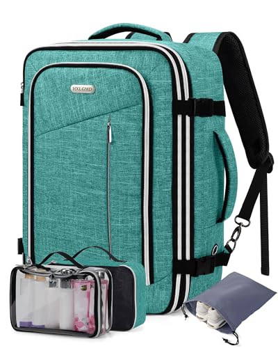 Travel Carry On 17.5" Laptop Expandable Backpack for Men Women, Personal Item Bag Waterproof Airline Approved with USB Charging Hole 3 Packing Cubes, Large Weekender Daypack Business Luggage Suitcase - color: Green, size: Expandable