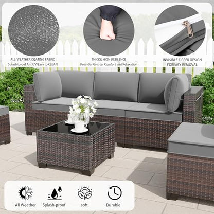9 Pieces Outdoor Sectional Furniture All Weather PE Rattan Wicker Patio Conversation Set with Coffee Table and 8 Thickened Cushions,Grey - color: Grey, size: 9 Sofa Set