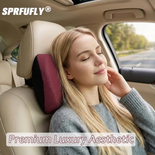 Super Great Car Headrest Pillow, Car Pillow for Neck Pain Relief with Adjustable Strap, 100% Memory Foam & Breathable Removable Cover, Ergonomic Design - Softness Travel Car Neck Pillow(Wine-Red, 1PC) - color: Red