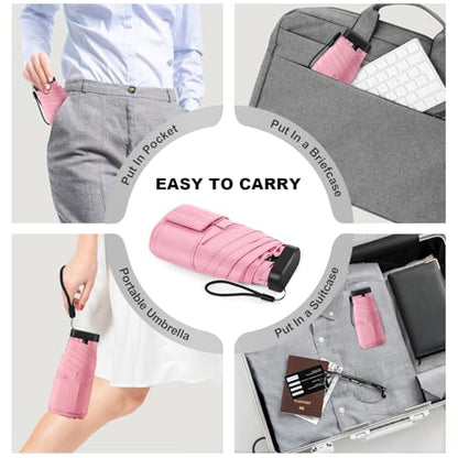 Mini Umbrella - Compact, Waterproof Travel Umbrella for Light Rain, Suitable for Women's Purse and Pocket - color: 0701.Pink