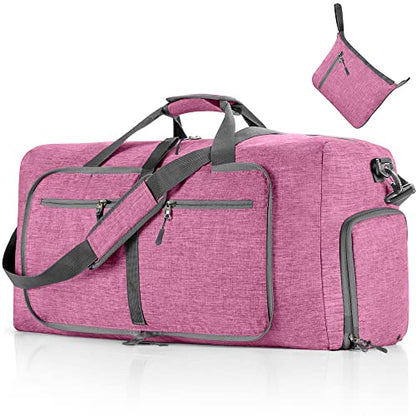 Vomgomfom 65L/85L/115L Foldable Travel Duffle Bag, Lightweight Checked Luggage with Shoe Compartment, Water-Resistant Weekender Overnight Bag for Men & Women - color: J Light Purple, size: 65L