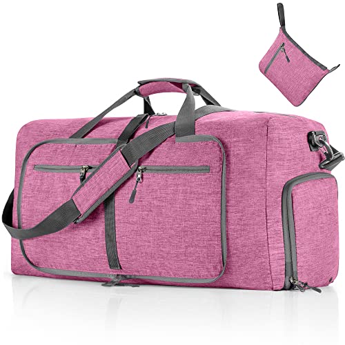 Vomgomfom 65L/85L/115L Foldable Travel Duffle Bag, Lightweight Checked Luggage with Shoe Compartment, Water-Resistant Weekender Overnight Bag for Men & Women - color: J Light Purple, size: 85L