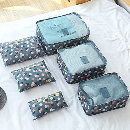 Packing Cubes 6 PCS Travel Accessories Travel Luggage Packing Organizers Bags for Backpack Suitcases, Blue Flower - color: Blue Flower