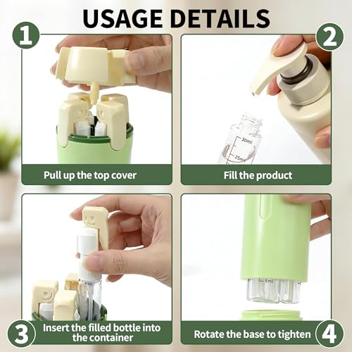 4-in-1 Travel Dispenser Bottle, Leak-Resistant Toiletry Containers, TSA Compliant Refillable Pump Bottles for Shampoo, Lotion, Conditioner - Portable Essentials for Flying, Gym & Camping(Green) - color: Green