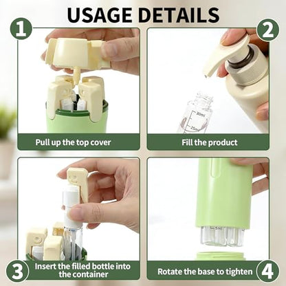 4-in-1 Travel Dispenser Bottle, Leak-Resistant Toiletry Containers, TSA Compliant Refillable Pump Bottles for Shampoo, Lotion, Conditioner - Portable Essentials for Flying, Gym & Camping(Green) - color: Green