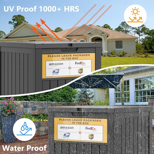 LHBGO Package Delivery Box for Outside, with Delivery Sign 48 Gallon Storage with Lockable Secure, Large Resin Outdoor Package Drop Container - color: Black with Delivery Sign