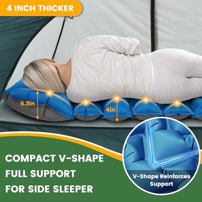 Inflatable Camping Mat, Ultra-Lightweight Sleeping Pad with Built-in Pillow & Foot Pump, Camp Pads for Backpackers, Hikers & Outdoor Enthusiasts, Easy to Carry, Gifts - color: Blue+grey