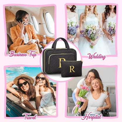 Gifts for Women, Initial Toiletry Makeup Bag Hanging Cosmetic Organizer with Embroidery Letter Personalized Nurse Teacher Appreciation Birthday Mothers Day Gifts for Mom Sister Wife Friends Auntie Her - style: V