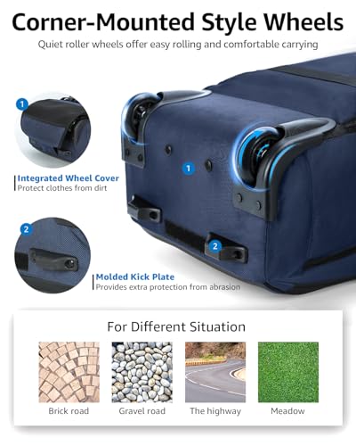 Ponhog Rolling Backpack, 30L Travel Laptop Backpack with Wheels, 15.6 Inch Personal Item Roller Luggage with USB Charging Port Flight Approved for Men Women Adults, Blue - color: Blue