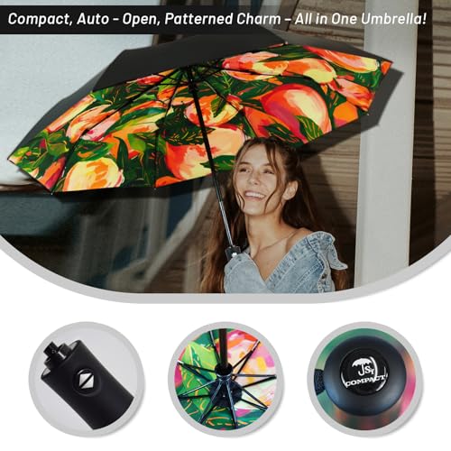 SY COMPACT Travel Umbrella - Windproof Automatic Compact Umbrella for Rain, Lightest 8-Rib, Small, Strong & Portable, Durable Grip, Fits Backpack & Car, Factory Direct (UV Available) - color: UPF-Peach