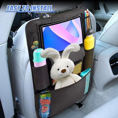 Car Backseat Organizer, Large Capacity Waterproof Auto Back Seat Kick Mats Protector with 12" Touch Screen Tablet Holder, Easy to Clean Car Front Seat Storage Pocket for Road Trip (1PC) - size: 1PC
