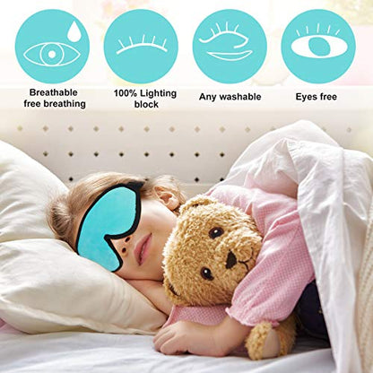 2 Pieces 3D Sleep Mask for Kids Memory Foam Contoured Eye Mask, Travel Sleep Eye Cover with Adjustable Strap, 3D Blindfolds(Gray and Green) - color: Gray and Green