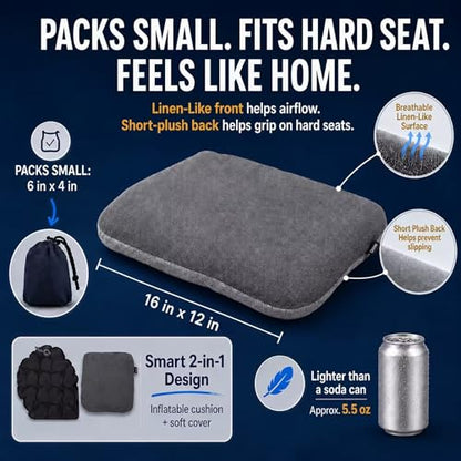 Inflatable Stadium Seat Cushion for Bleachers, Portable Air Pad that Packs Small, Breathable Top & Non-Slip Bottom, Removable Washable Cover for Sports Games, Concerts & Outdoor Events