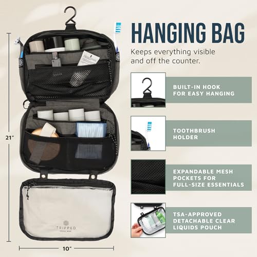 Toiletry Bag Kit 3 Piece Set: Hanging Travel Toiletry Bag + 311 TSA Cosmetic Liquid Bag + Accessory Organizer Pouch - color: Grey