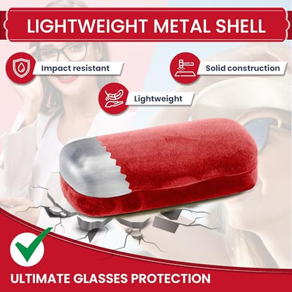 Hard Shell Glasses Case w/Cloth,Velvet Reading Glass, Eyeglass Case, Lightweight, Crush-Resistant, Men & Women - color: Red Velvet, size: Large