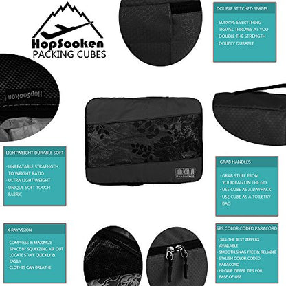 5 Set Packing Cubes for Travel Large Suitcase Luggage Organizer Bags Travel Accessories Vacation 4 Cubes 1 Laundry Pouch Bag - color: Black