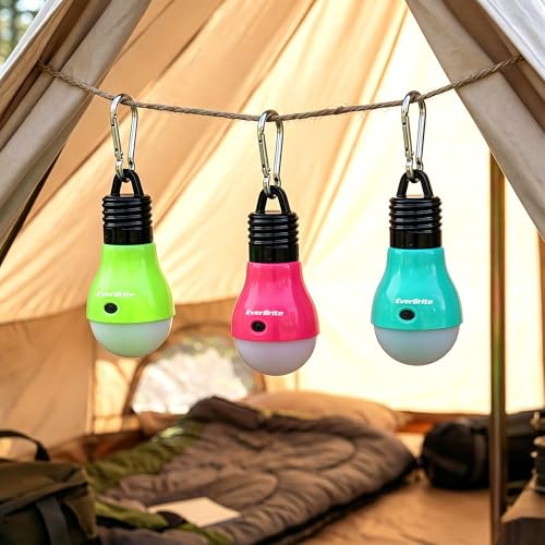 EverBrite 3-Pack Camping Lights - 3 Lighting Modes, Outdoor Portable LED Bulbs Ideal for Kids' Adventure Activities, Camping, Emergency and More, 3 x AAA Batteries Included