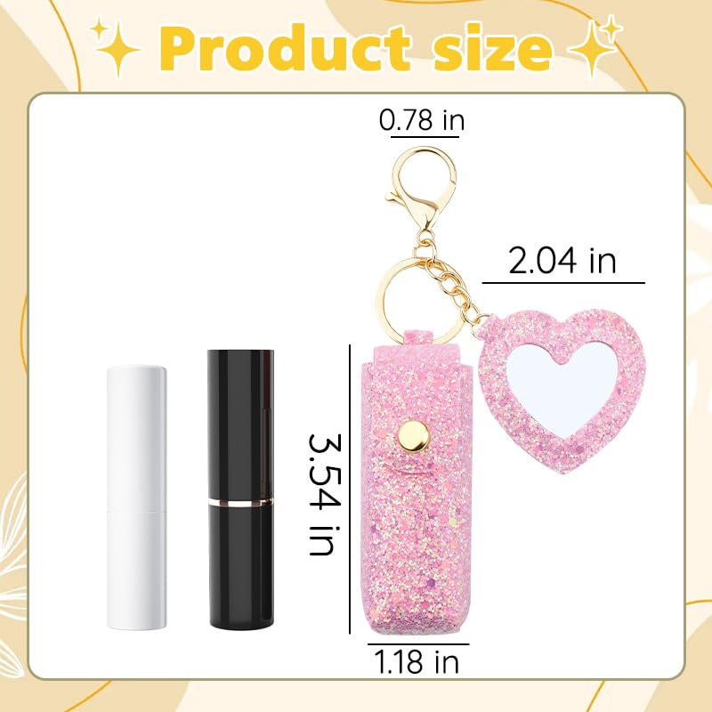 Sisadodo Glitter Lip Oil Holder Key Chains for Woman Lipstick Case with Mirror Lip Balm Keychain for Lipstick Case Keychain - color: Hot Pink-heart