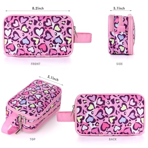 Cheetah Kids Toiletry Bag for Girls, Travel Toiletry Bag for Little Young Girls Cosmetic Bag Makeup Bag Waterproof Hanging Wash Bag Toddler Toiletries, Pink Leopard - color: Cheetah-Pink