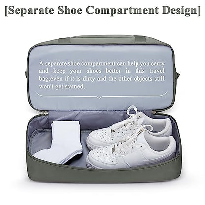 Travel Duffel Bag with Shoes Compartment, Overnight Weekender Bags for Women,Carry on Personal Item Bag,Medium Size - color: A-Olive Green, size: Medium