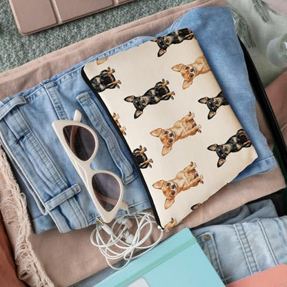 Chihuahua Dog Makeup Bag, Chihuahua Lovers Gifts Cosmetic Bag for Women, Dog Mom Lovers Owner Gifts for Women, Pet Lover Gift Zipper Travel Makeup Pouch for Purse - color: chihuahua