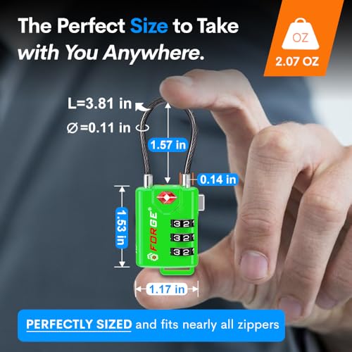 TSA Approved Cable Luggage Locks, Re-settable Combination with Alloy Body (Green 4 Locks) - color: Green 4Pk