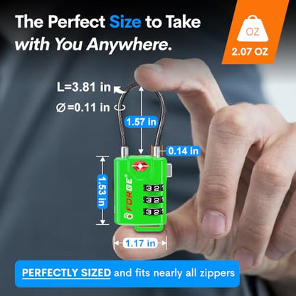 TSA Approved Cable Luggage Locks, Re-settable Combination with Alloy Body (Green 4 Locks) - color: Green 4Pk