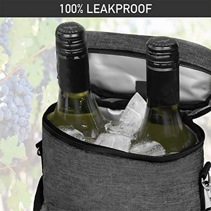 Opux 2 Bottle Wine Tote Carrier, Insulated Cooler Bag for Travel Picnic, Leakproof Padded Case, Wine Gifts for Women & Men, Charcoal Gray - color: Charcoal Gray